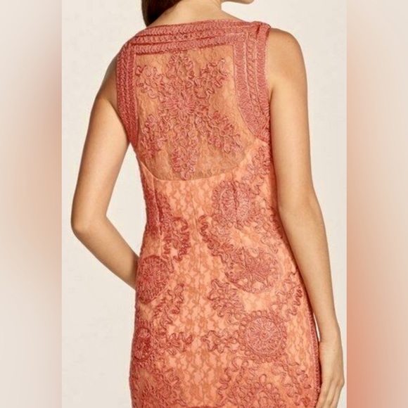 JS Collections Sleeveless Soutache & Lace Sheath Dress Melon  #N61 - Picture 8 of 10